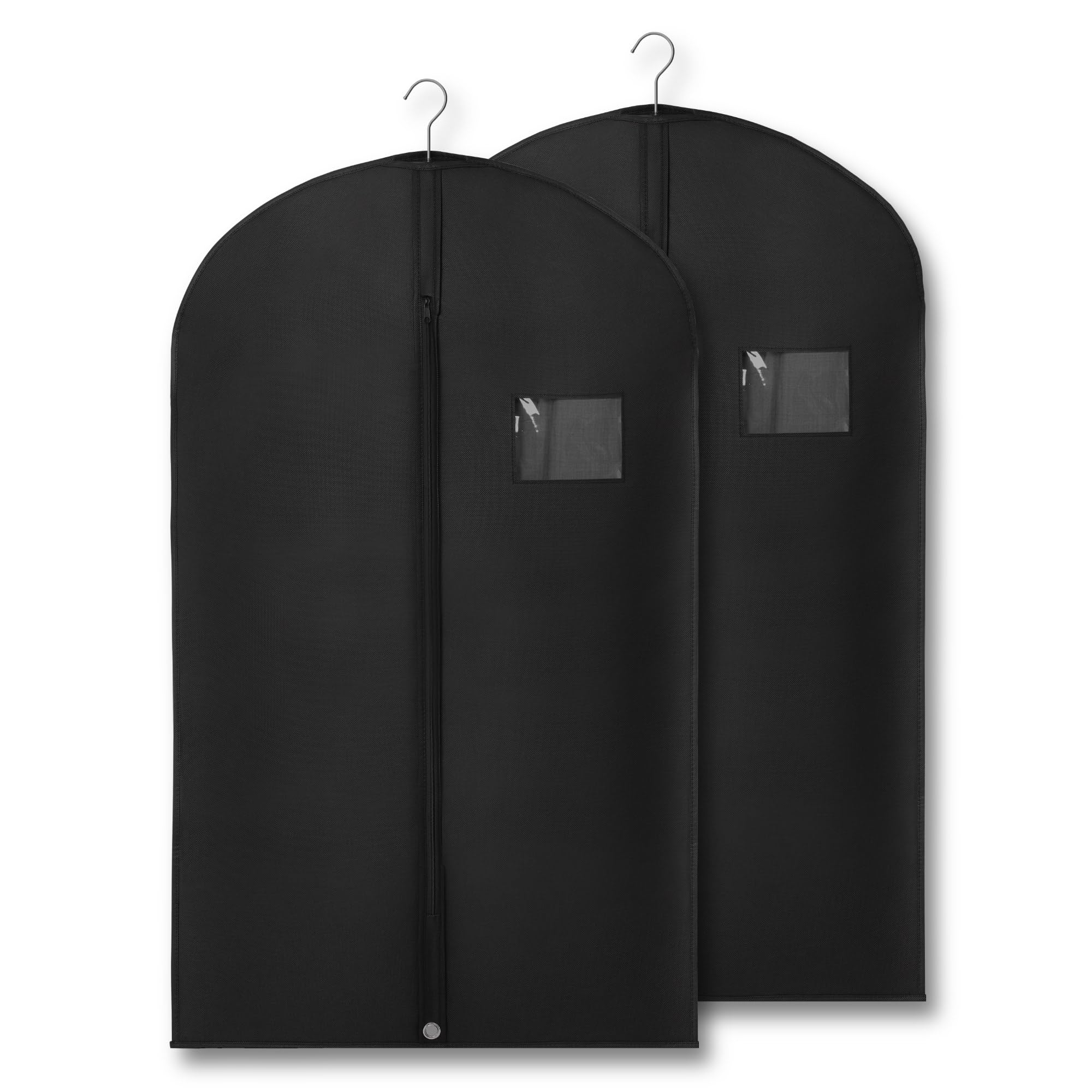 2-Pack Breathable Garment Bags for Hanging Clothes Dust-Proof Suit Dress Covers with Clear Window Waterproof Foldable Closet Storage