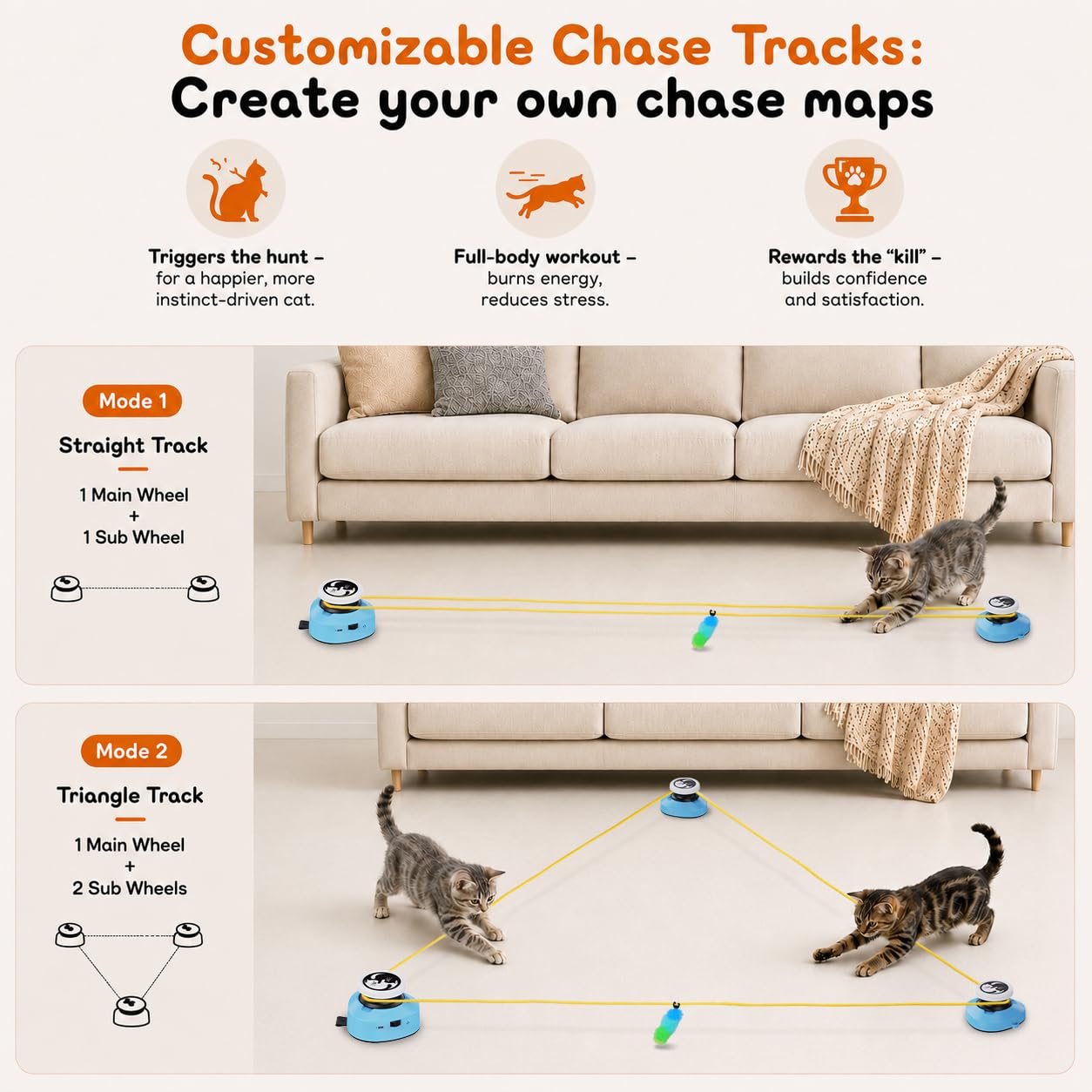 ITSHINY Jouet électrique pour chat, jouet interactif pour chat avec chemins de course réglables, modes automatique/manuel, rechargeable, pour jouer actif, santé