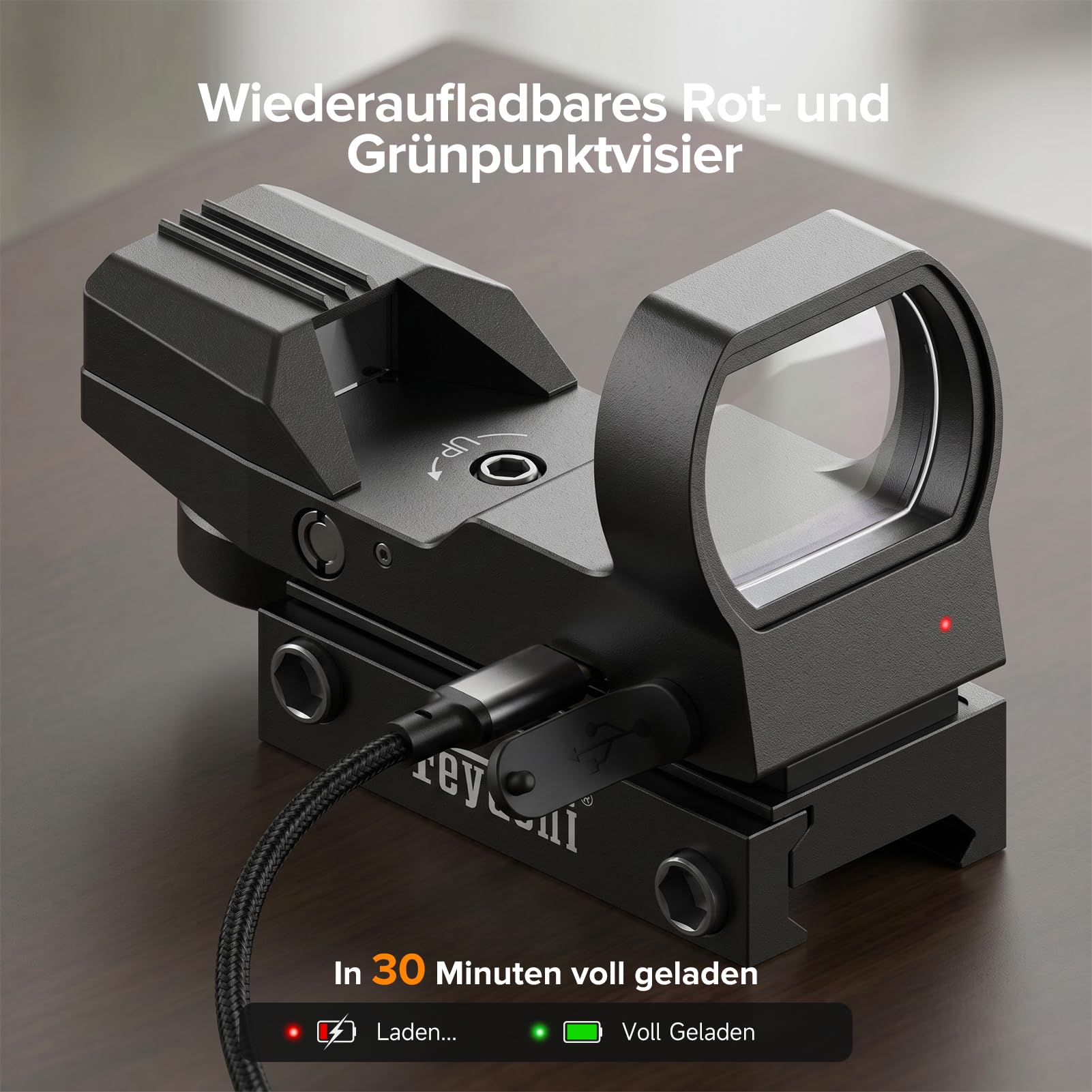 Feyachi RS-27 Red Dot Visier Wiederaufladbar Leuchtpunktvisier mit einstellbares taktisch Rot und Grün Fadenkreuz Zielfernrohr Reflexvisier kompatibel für 20mm/22mm Weaver oder Picatinny Schiene