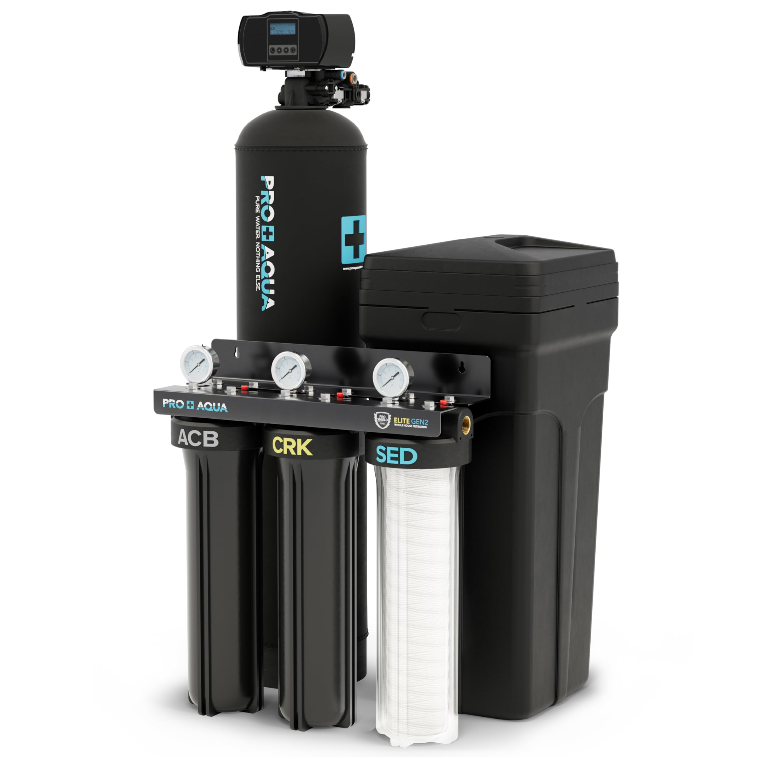 PRO+AQUA PRO-E-S35E Whole House Water Filtration System with 35,000 Grain Softener Combo | 3-Stage Filtration + Water Conditioning | for 3–5 People |
