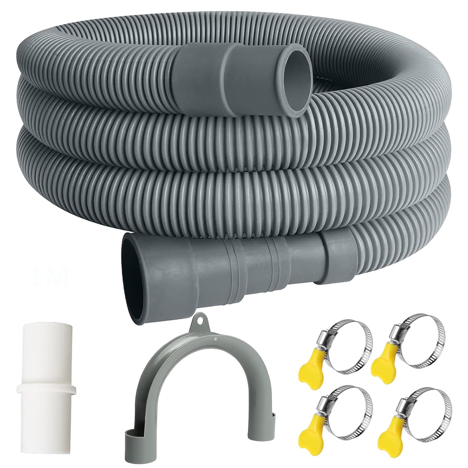 Washing Machine Drain Hose, Universal Drain Hose Extension Kit with Connector Clip Clamp, Washing Machine Waste Pipe Extension for Washing Machine Dishwasher (1M)