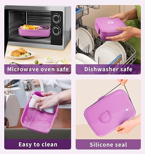 Miniatura 10 de ANDMOON Lonchera Bento para adultos, lonchera para niños, 5 compartimentos, recipientes para almuerzo con 3 tazas de silicona para hornear, a prueba