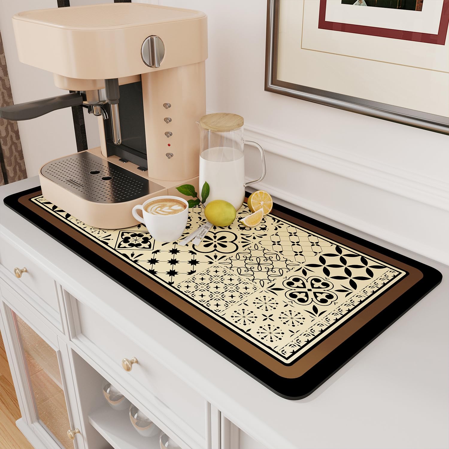 AMOAMI Coffee Mat Hide Stain Rubber Backed Absorbent Dish Drying Mat For Kitchen Counter - Coffee Bar Accessories - Dark Grey, Blue