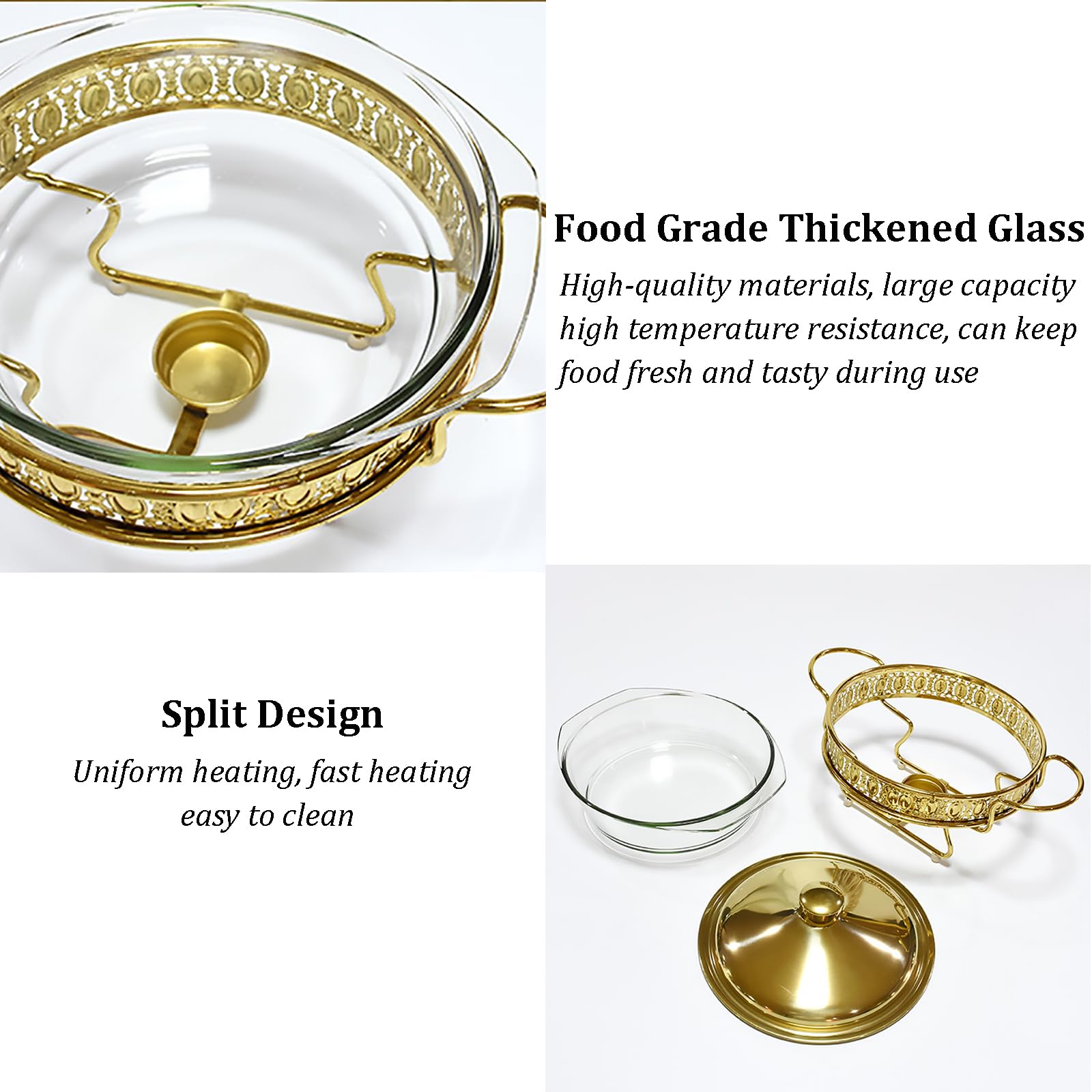 Juego de 4 platos para rozaduras – Calentador de buffet con bandejas de vidrio para catering, fiestas, bodas y cenas, ideal para exhibición de alimentos y servir