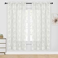 Vista 50 de DWCN Cortinas traslúcidas para cocina, bolsillo para barra de encaje floral beige, 52 x 36 pulgadas, 2 paneles Encaje Beige