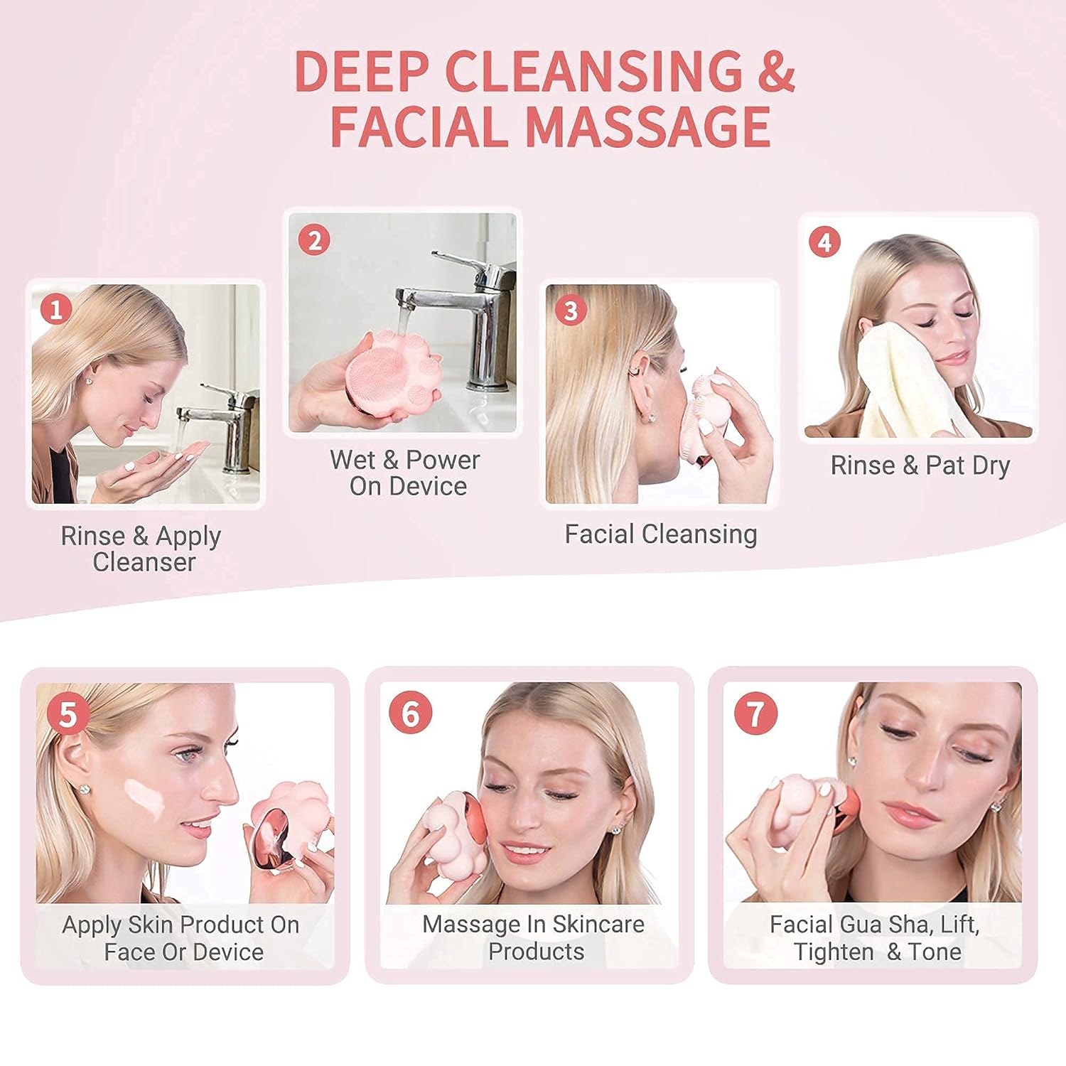 MelodySusie Facial Brush Skin Cleansing, Sonic Facial Cleansing Brush Silicone CAT PAW Rechargeable Heat Massage for Deep Cleaning, Gentle Exfoliating, Import Serum : Beauty & Personal Care