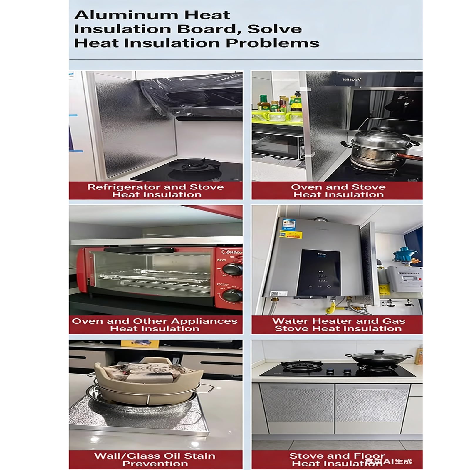 Tapis Isolant Thermique Ignifugé en Aluminium, Protection Thermique Magnétique pour Cuisinière, Four, Grill, Terrasse & Rampe, Barrière Thermique Durable pour Cuisine(L24in x W16in)