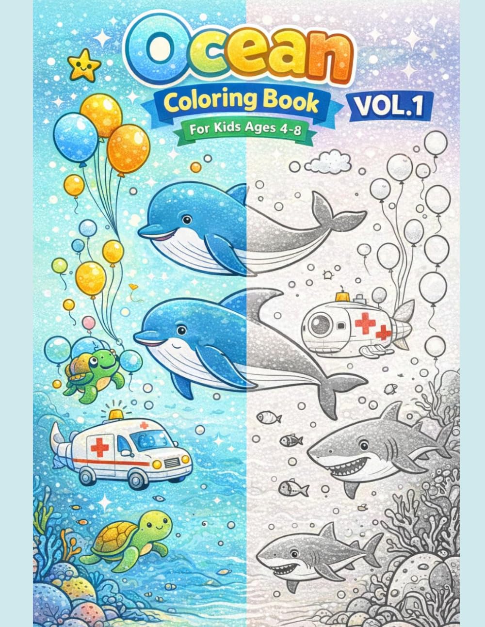 Ocean Coloring Book for Kids Ages 4–8: 60 Cute and Easy Underwater Kawaii Coloring Pages (Ocean Coloring Series)