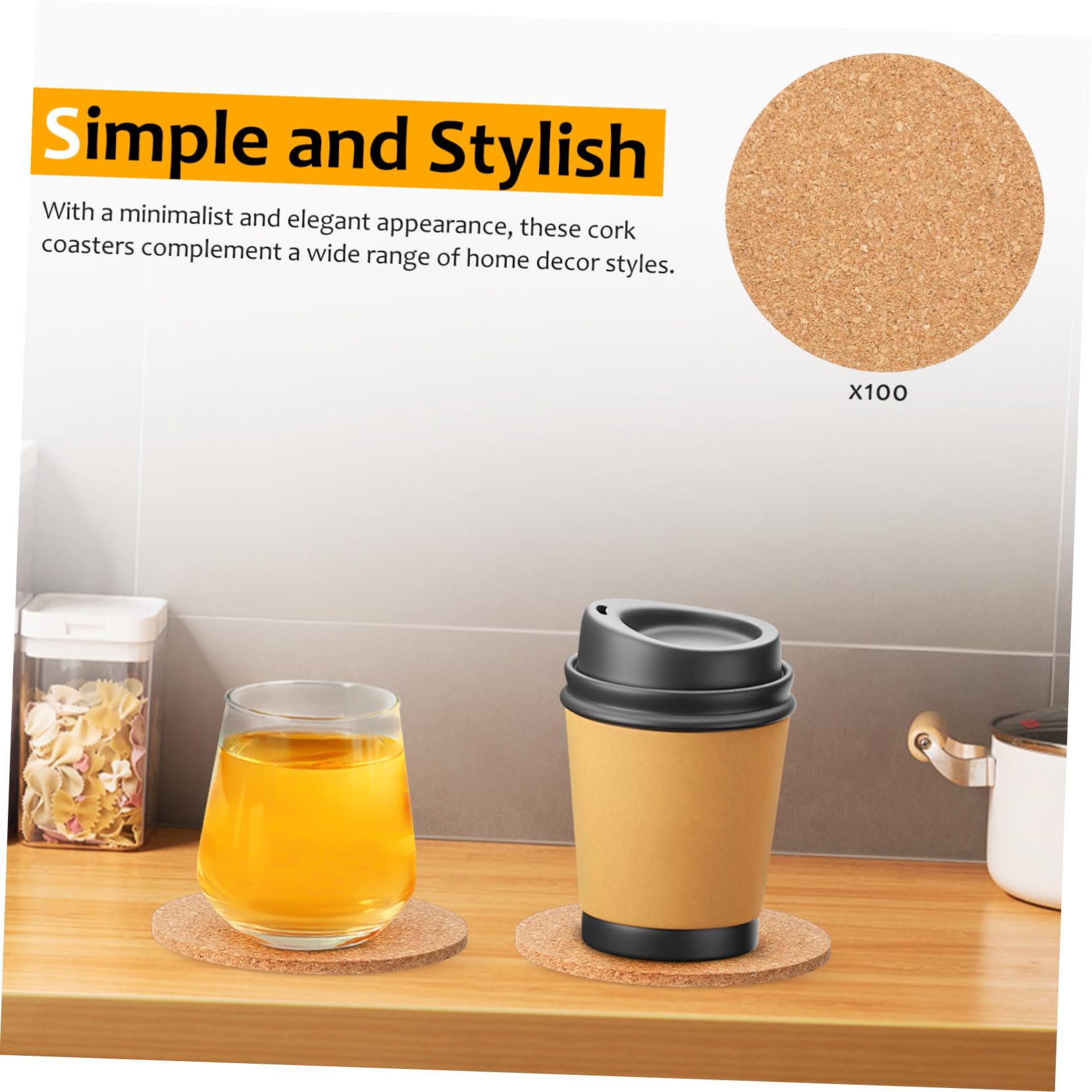 VALICLUD Lot de 100 sous-Verres Ronds en Liège, 90 x 3 Mm, Isolants Thermiques Et Antidérapants pour Tasses, Théières Et Récipients