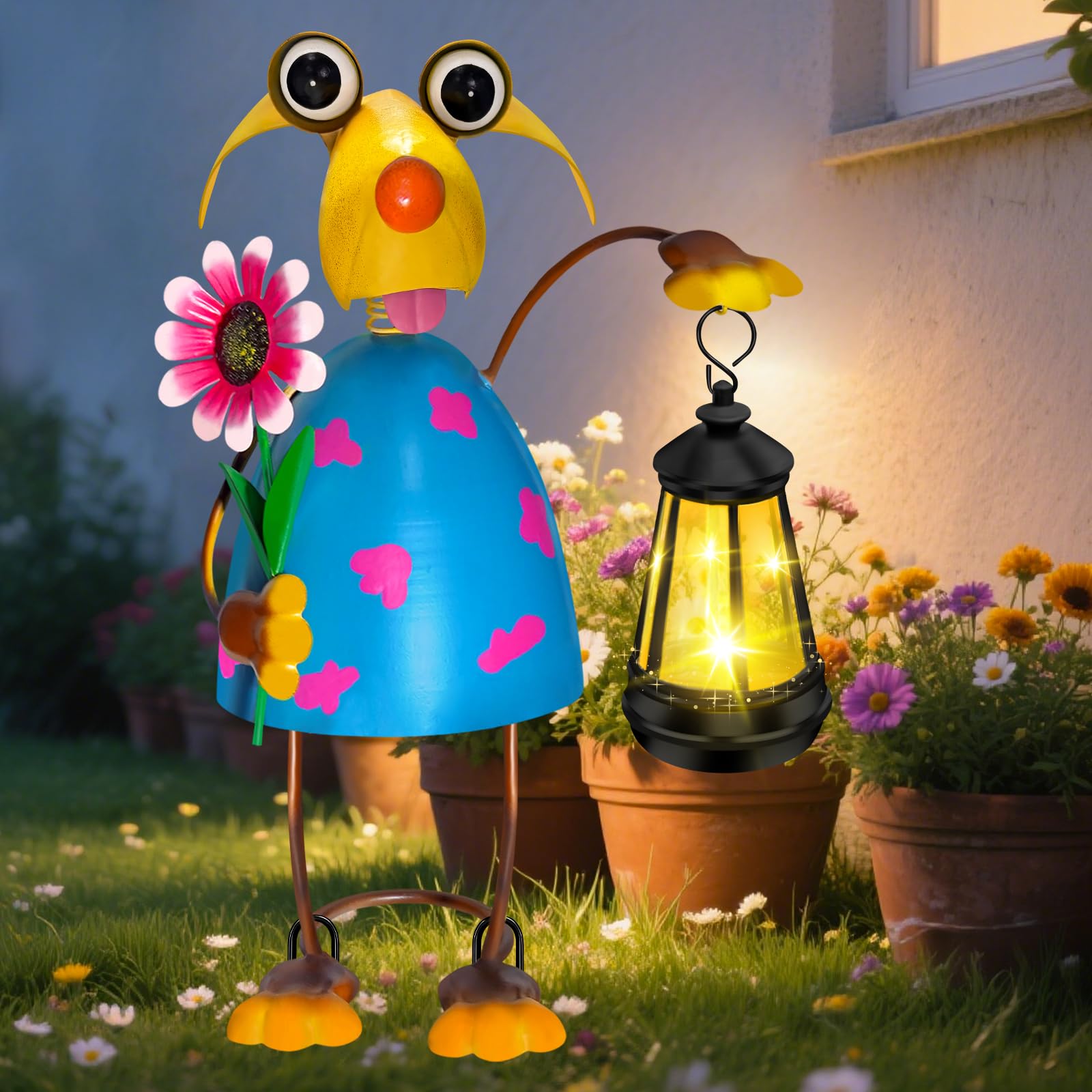 LCHPMY Solar Garden Statue with Lantern,Outdoor Waterproof Dog Decor for Home Patio Yard Lawn, Dog Lover Gifts for Women Mom Grandma