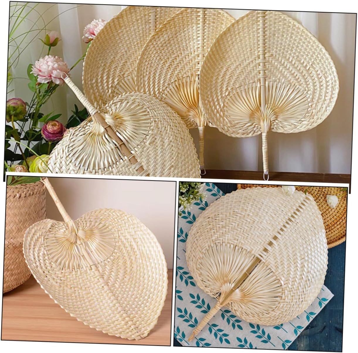MAGICLULU 8pcs Woven Hand Fan Handmade Weaving Paddle Fan Rustic Chinese Style for Bedroom Portable for Stroller Travel