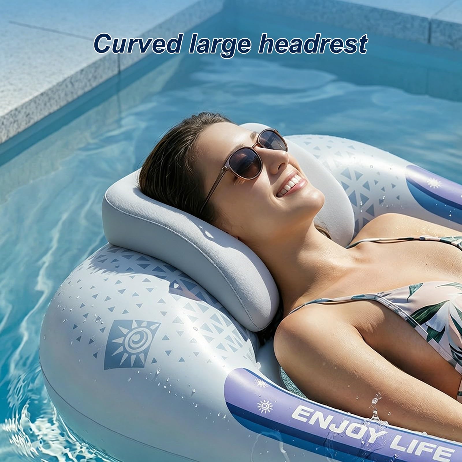 Matelas Piscine, Transat Piscine Gonflable avec Porte-gobelet et Pare-Soleil Amovible, Fond en Filet, Idéal pour la Plage et Les Lacs