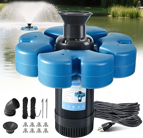 RELIY Aireador de fuente de estanque, Bomba de fuente 1HP 110V 15000 GPH, Fuente flotante de lago potente completamente automática, Cable de