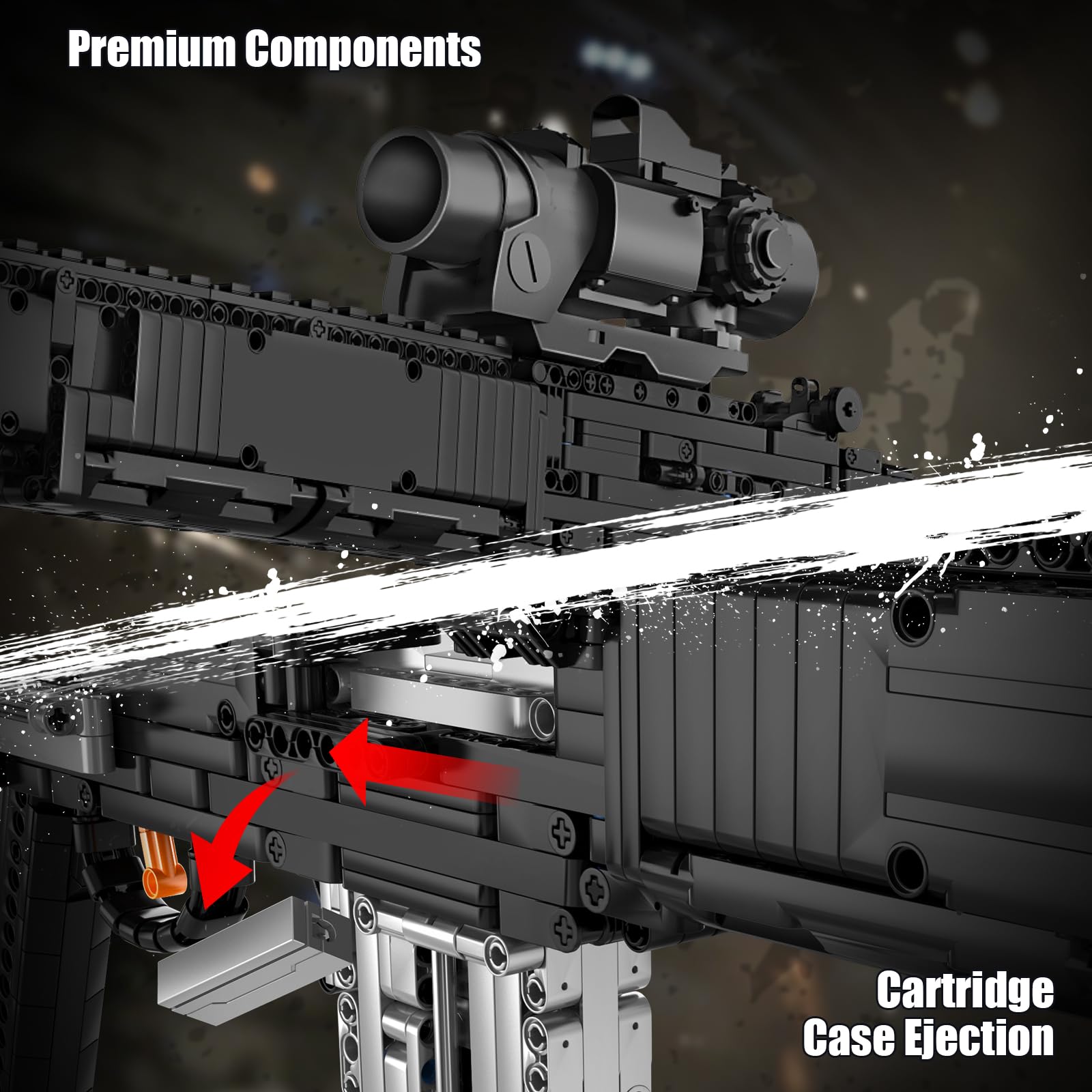 Mould King Modellino di pistola MK14 in scala 1:1 con capacità di sparare - 14026 militare - Kit di montaggio per adulti a tema militare Un regalo giocattolo da collezione ideale per giovani ragazzi e