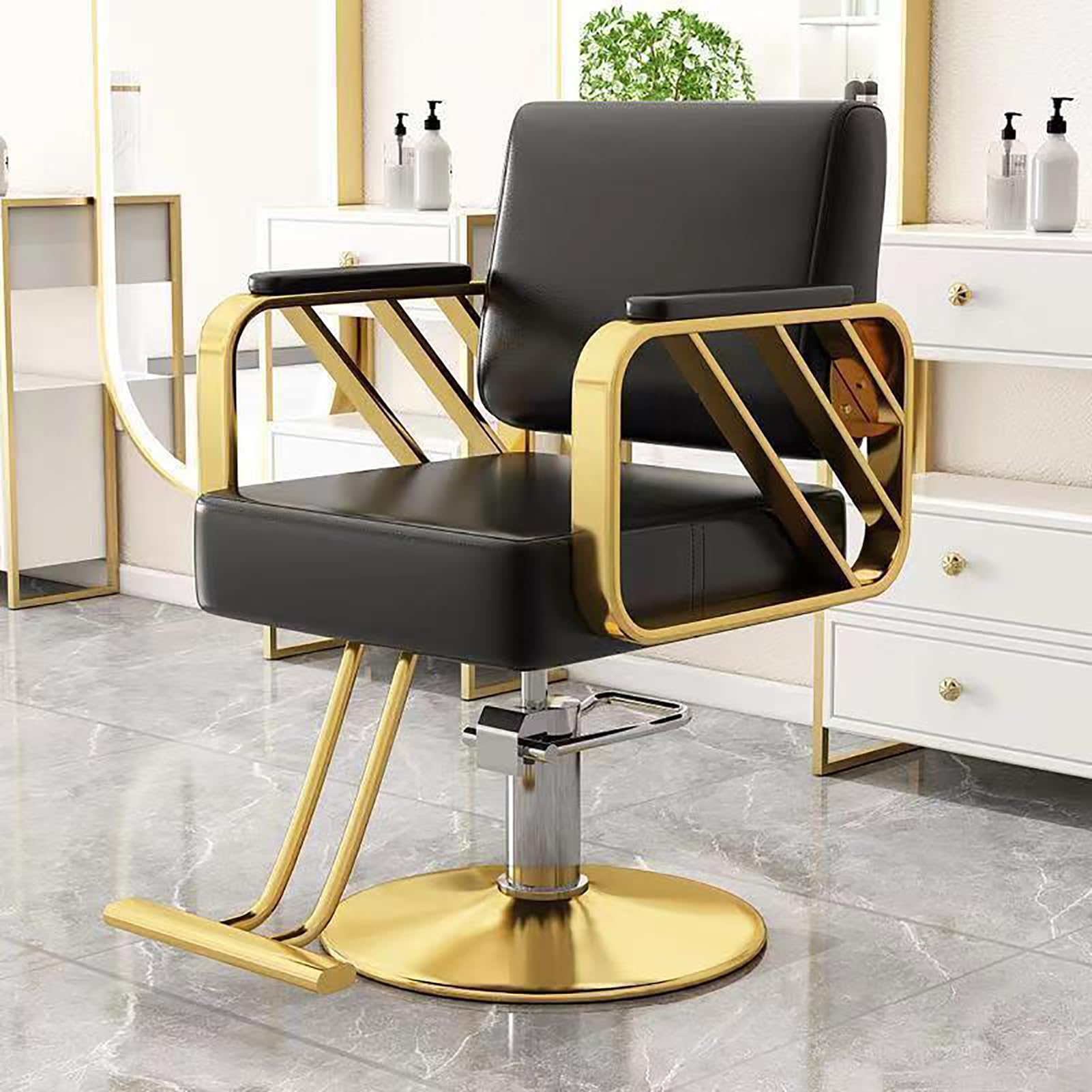 OZBMA Hydraulic Barber Chair with 360° Swivel, Adjustable Base and Footrest for Professional Salon Spa Use (D)