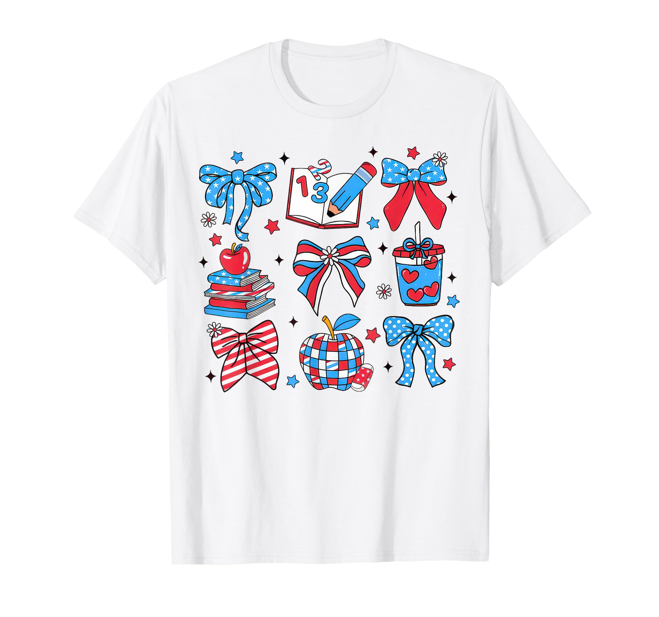 Coquette Bow Pencil Teacher Life 4th Of July Patriotic T-Shirt