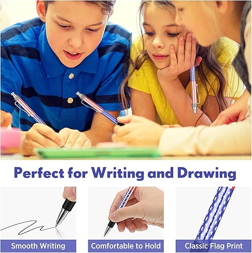 Miniatura 5 de Bolígrafo de la bandera estadounidense con temática patriótica de Estados Unidos, 0.039in, tinta negra, bolígrafo de tinta de gel para el Día de la