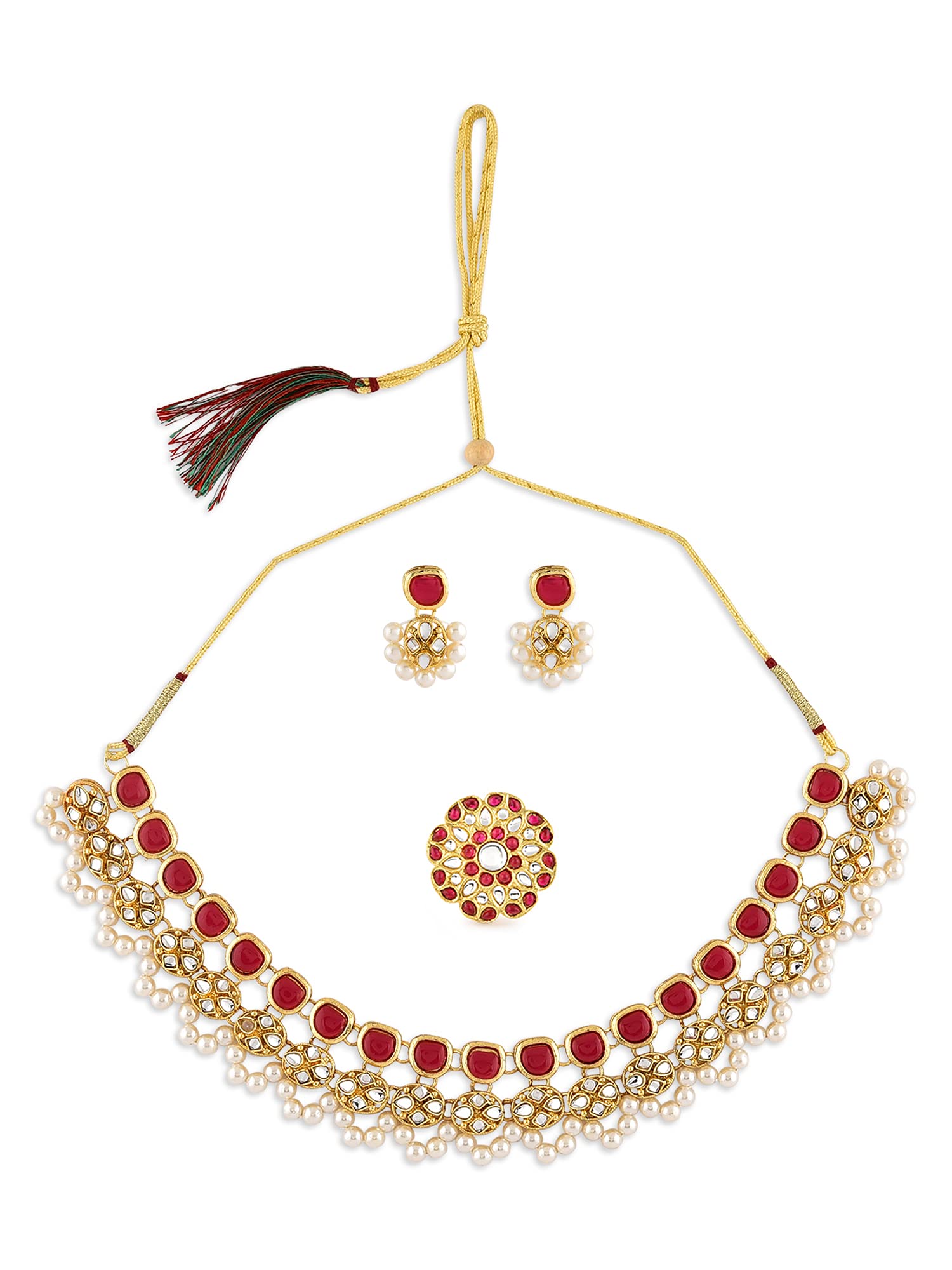 ZAVERI PEARLS Pink Kundan Traditional Necklace Earring & Ring Set For Women-ZPFK10776 (B09GN8DZD9) Amazon Price History, Amazon Price Tracker