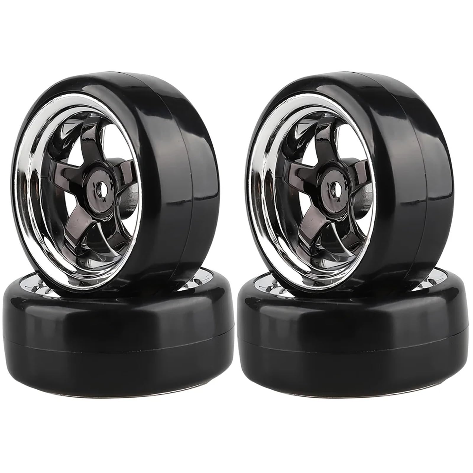 RC Goma Ruedas para Redcat para HSP para HPI 1/10 12mm Llantas Rueda Neumáticos para Cubo Chapado Plástico Duro 5 Radios RC Drift Cars Modelo Accesorio Piezas Modificadas(Black)