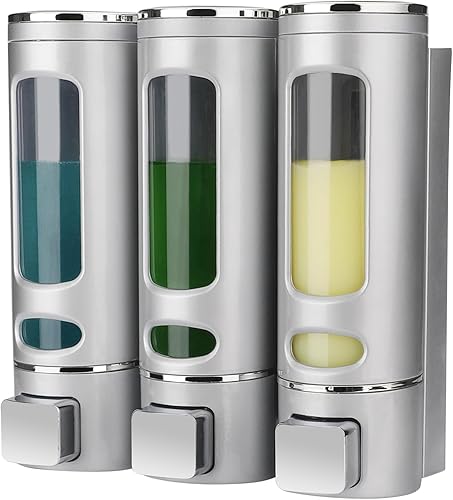 Miniatura 1 de Nellyke Dispensadores de champú para ducha, dispensador de jabón montado en la pared, 3 cámaras, acondicionador y jabón corporal, juego de