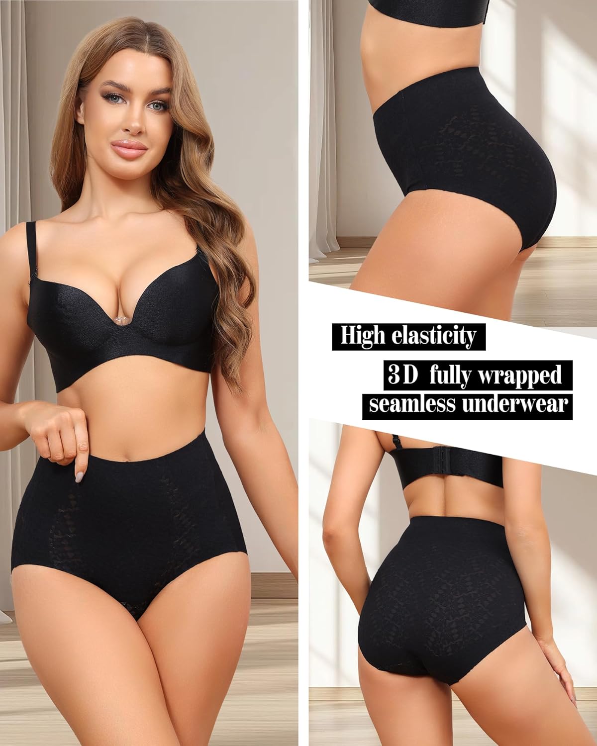 LEVAO Womens High Waisted Seamless Underwear Lace Stretch No Show Tummy Control Panties Full Coverage Briefs S-2XL - Image 3