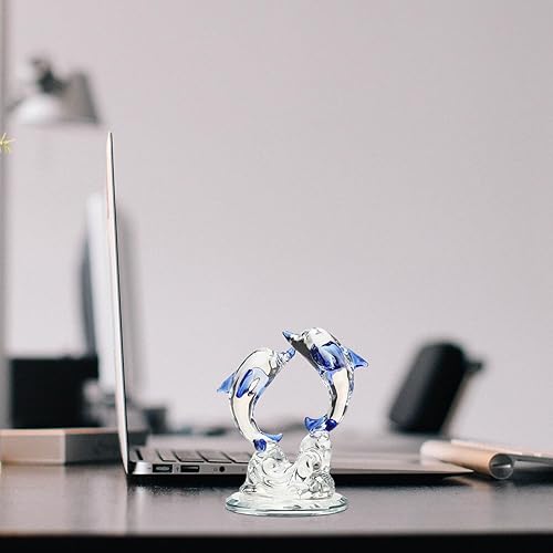 Miniatura 4 de Figura de delfín de cristal, escultura de animales del océano, adorno de escritorio para interiores, estatua decorativa ligera y compacta para sala