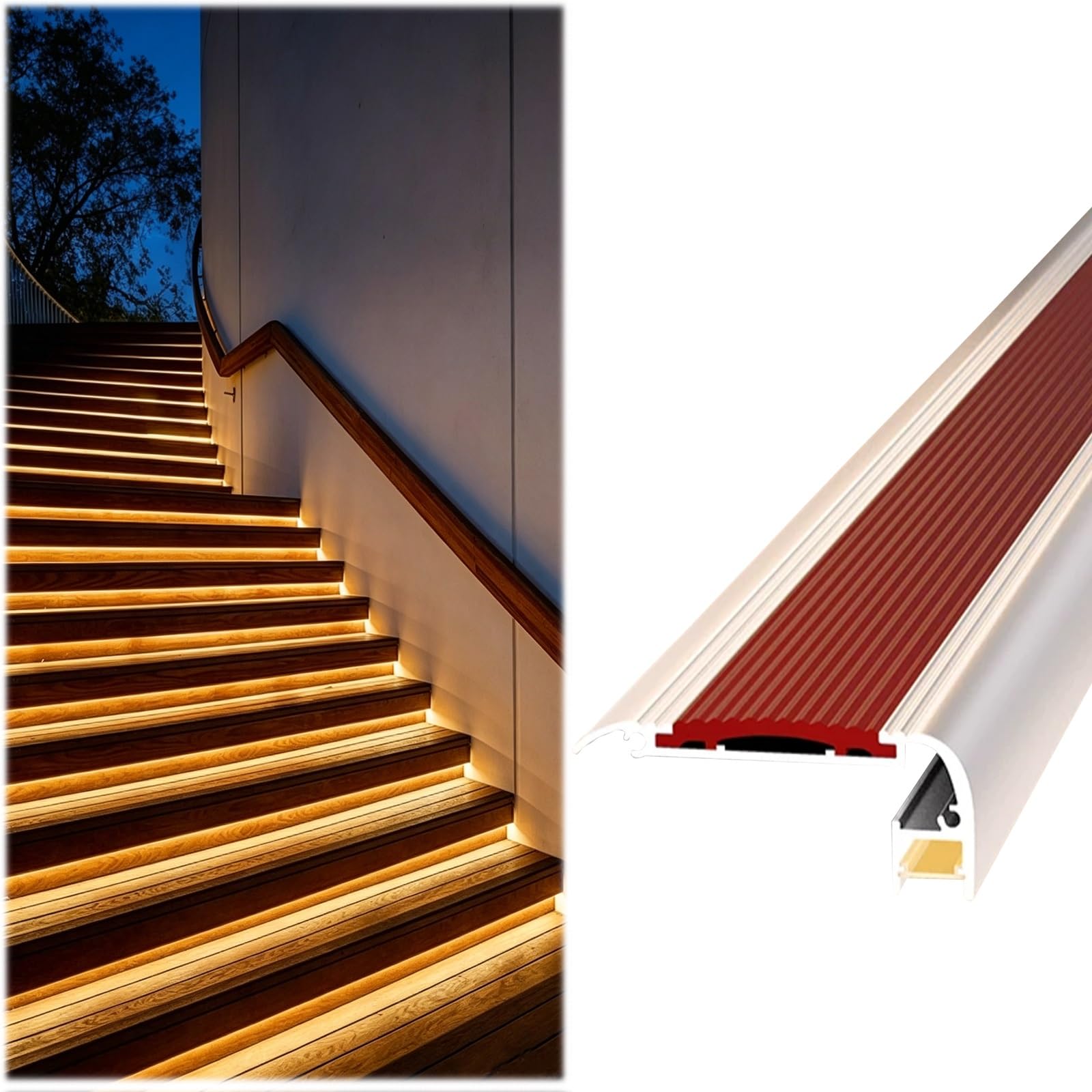 YLLFFLL Stair Tread Edge Protectors with Light Slot, 36 48 60 72 84 96 inch Step Covers Edge Trim & Nosing Strip for Factory/Workshop/Villa, Staircase Trim(Red,74in(188cm))