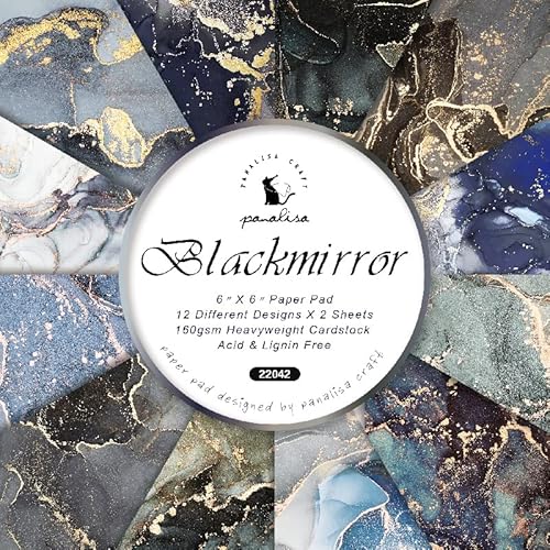 6 Inch Marble Decopodge Paper Color Patterned Paper Pad - 24 Sheets Single-Sided Scrapbook Paper Craft Paper Pad Cardstock Paper For Diy Origami Decorative Craft Paper(Black Mirror) #TOP5