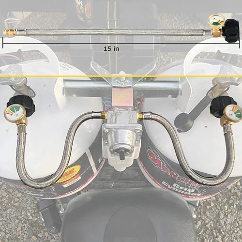 Miniatura 3 de Manguera de propano invertida de 14 pulgadas con calibre, conector de tanque de propano trenzado de acero inoxidable de 15 pulgadas para regulador