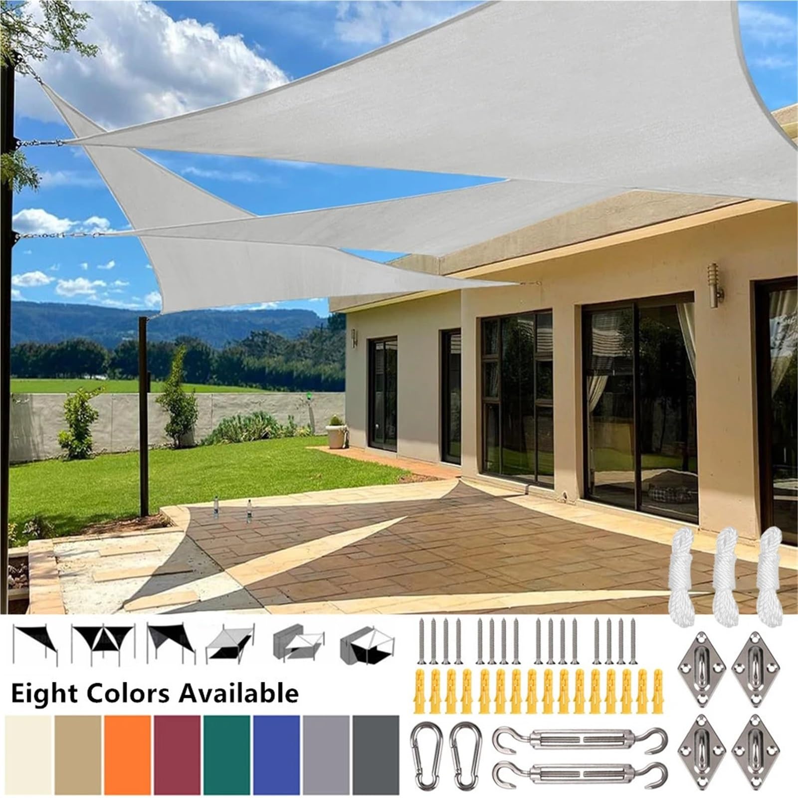 Lot de 2 pare-soleil triangulaires résistants aux intempéries avec cordes pour camping, voyage et protection Bleu roi 300 x 300 x 300 cm