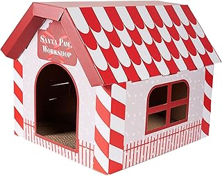 Cat Scratcher Hideout Cat Cardboard House for Indoor Cats Holiday Scratching Board Christmas Decoration for Bunny Kitten Cat, Gift Box