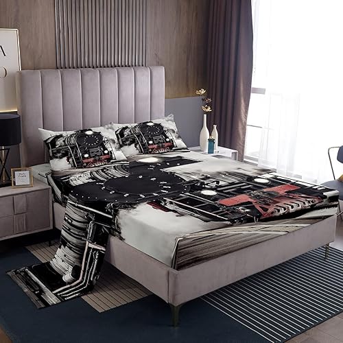 Erosebridal Juego de sábanas de tren de vapor, tamaño individual, 3D, retro, para vehículos de vías de ferrocarril, sábana bajera ajustable vintage