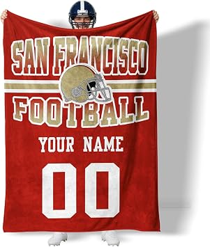 San Francisco Throw Blanket Custom Sports Style Blanket with Name Number Soft Warm Sports Fan Gifts for Men Women Kids