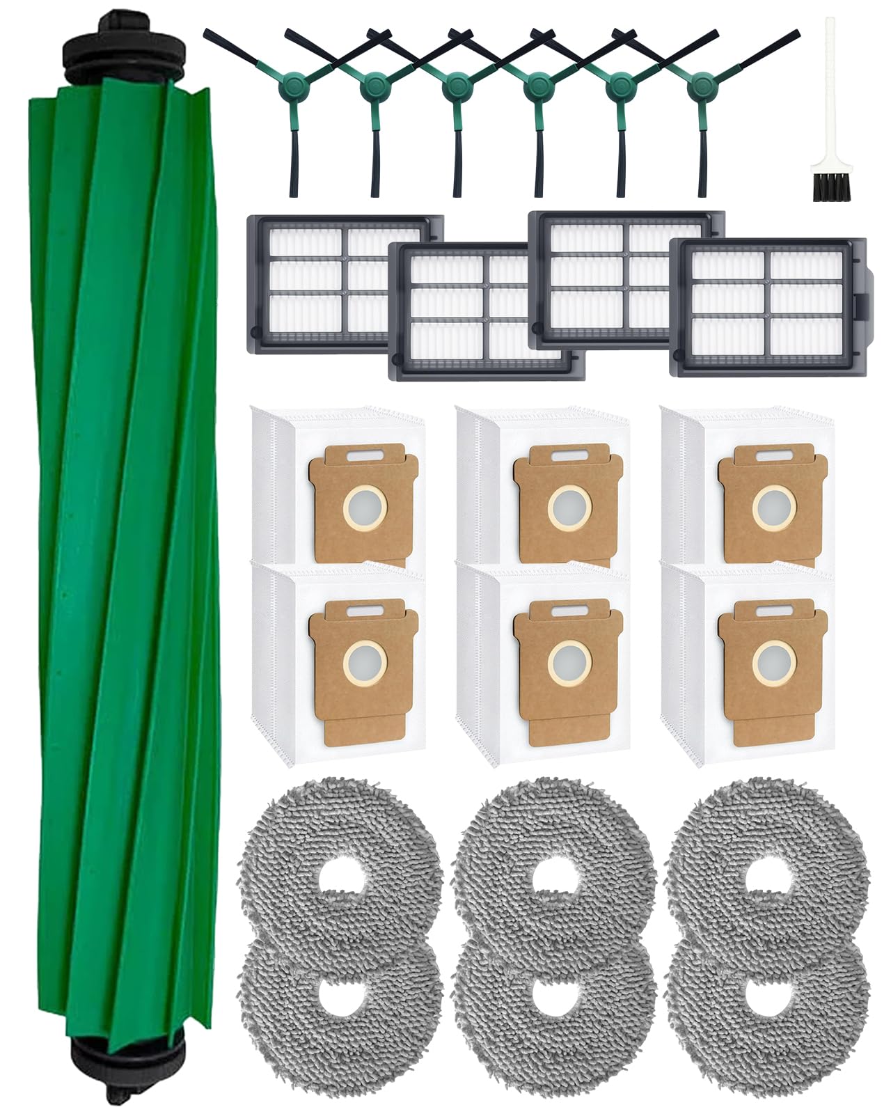 24 Accessori per iRobot Roomba Plus 405/505 Combo Robot Aspirapolvere : 1 Spazzola Principale, 6 Spazzole Laterali, 4 Filtri HEPA, 6 Sacchetti per Aspirapolvere, 6 Salviettine, 1 Spazzola