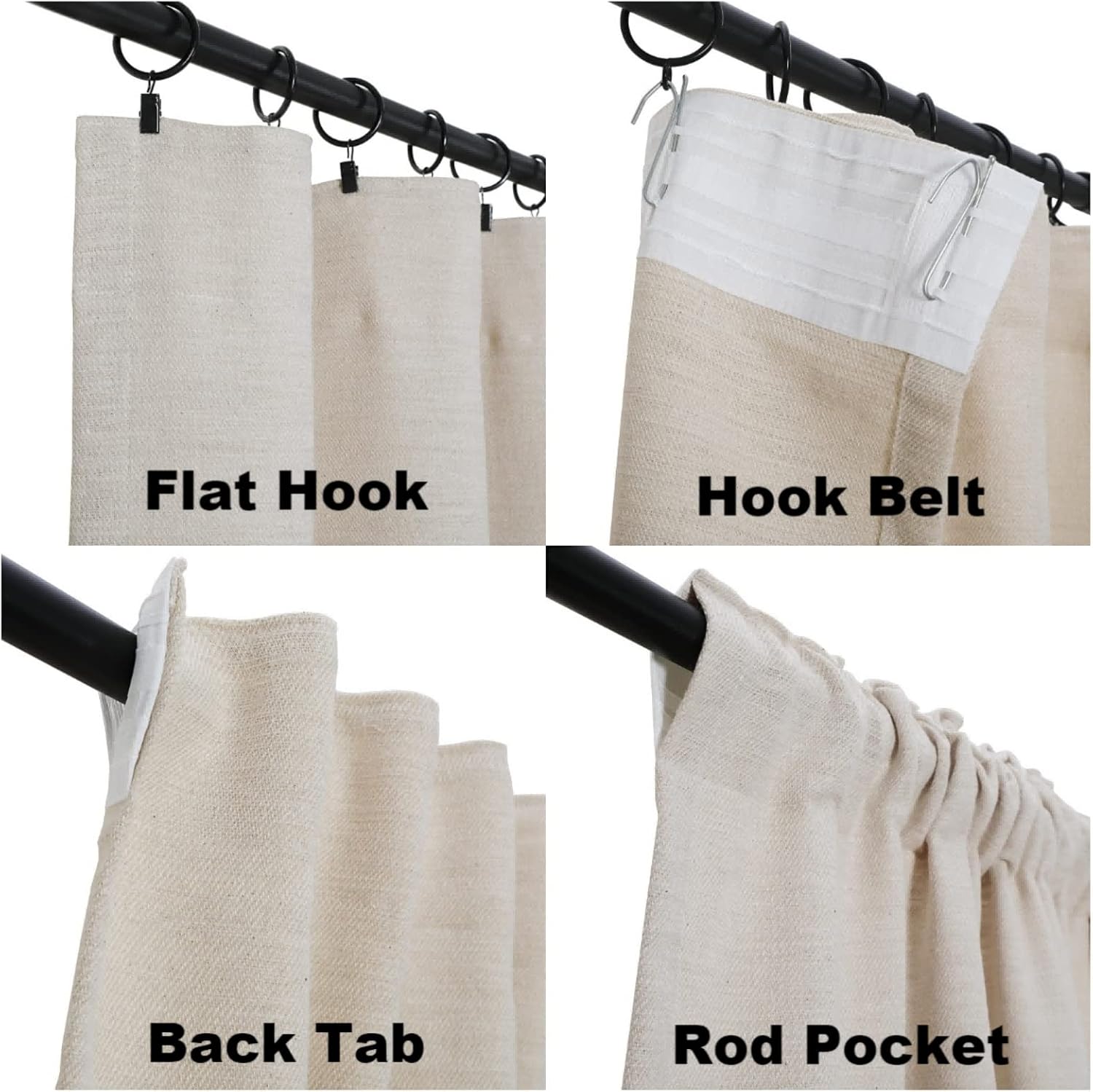 ChadMade Cotton Blend Curtain with Privacy Cotton Lining 1 Panel 50Wx84L Beige Light Filtering Natural Curtain 84 Inches Long, Simon Collection
