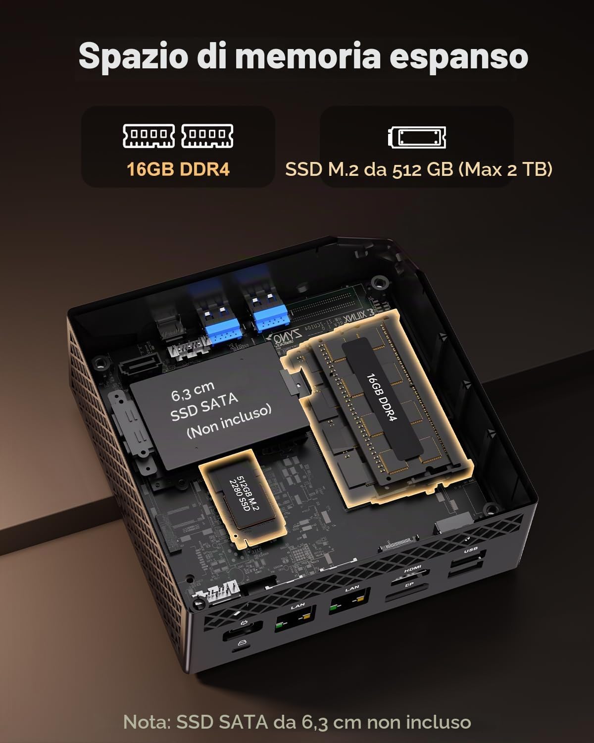 NiPoGi AM06PRO Mini PC Ryzen 7 5825U W-11 Pro(fino a 4,5 GHz),32GB DDR4 512GB M.2 SSD Mini Computer,4K@60Hz Triple Display DP/HDMI 2.0/Type-C,Micro PC con Dual-LAN/WIFI6/BT5.2 per Ufficio/Casa