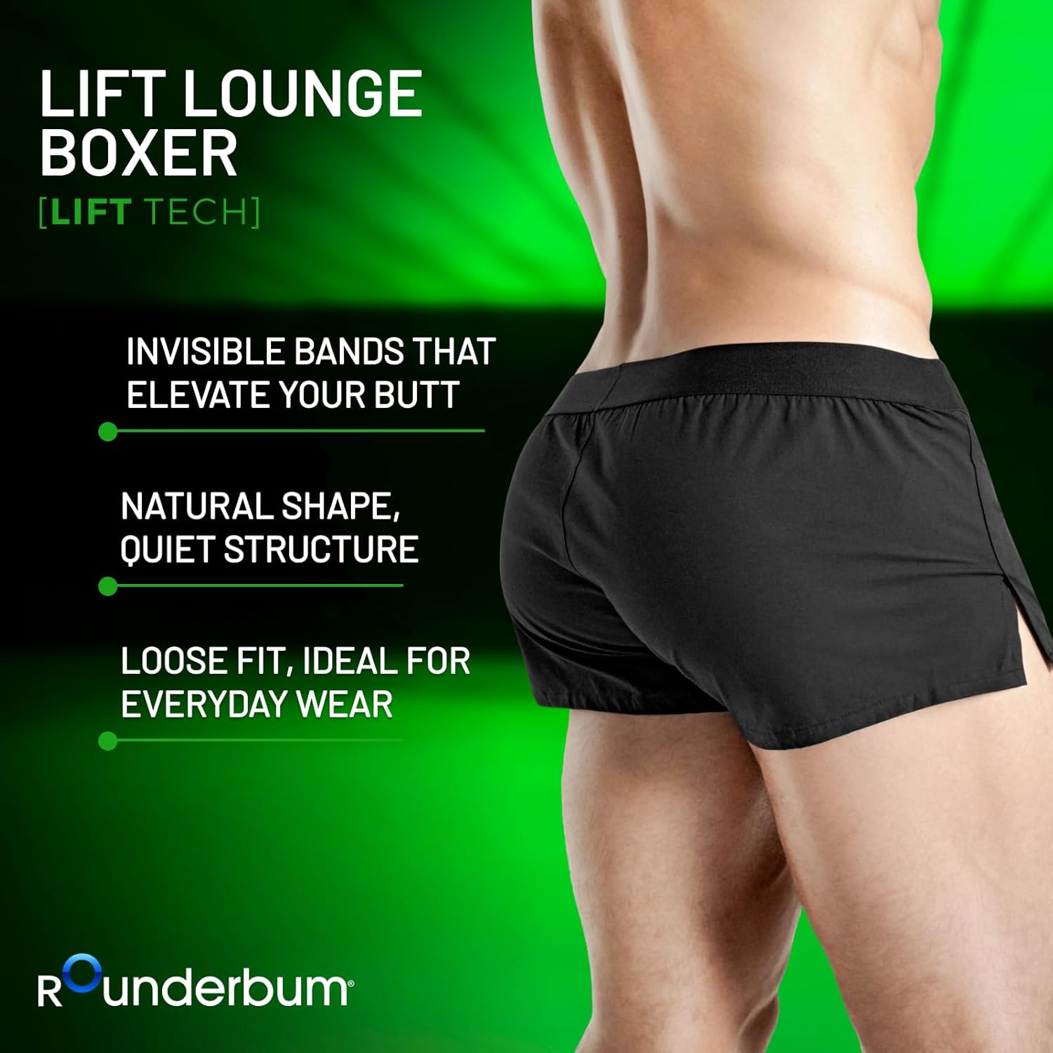 Rounderbum Men’s Lift Tech Boxer Brief – Butt Lifting Underwear for Men, Cotton Stretch, Low-Rise Fit - 5 Colors, Sizes S–XL
