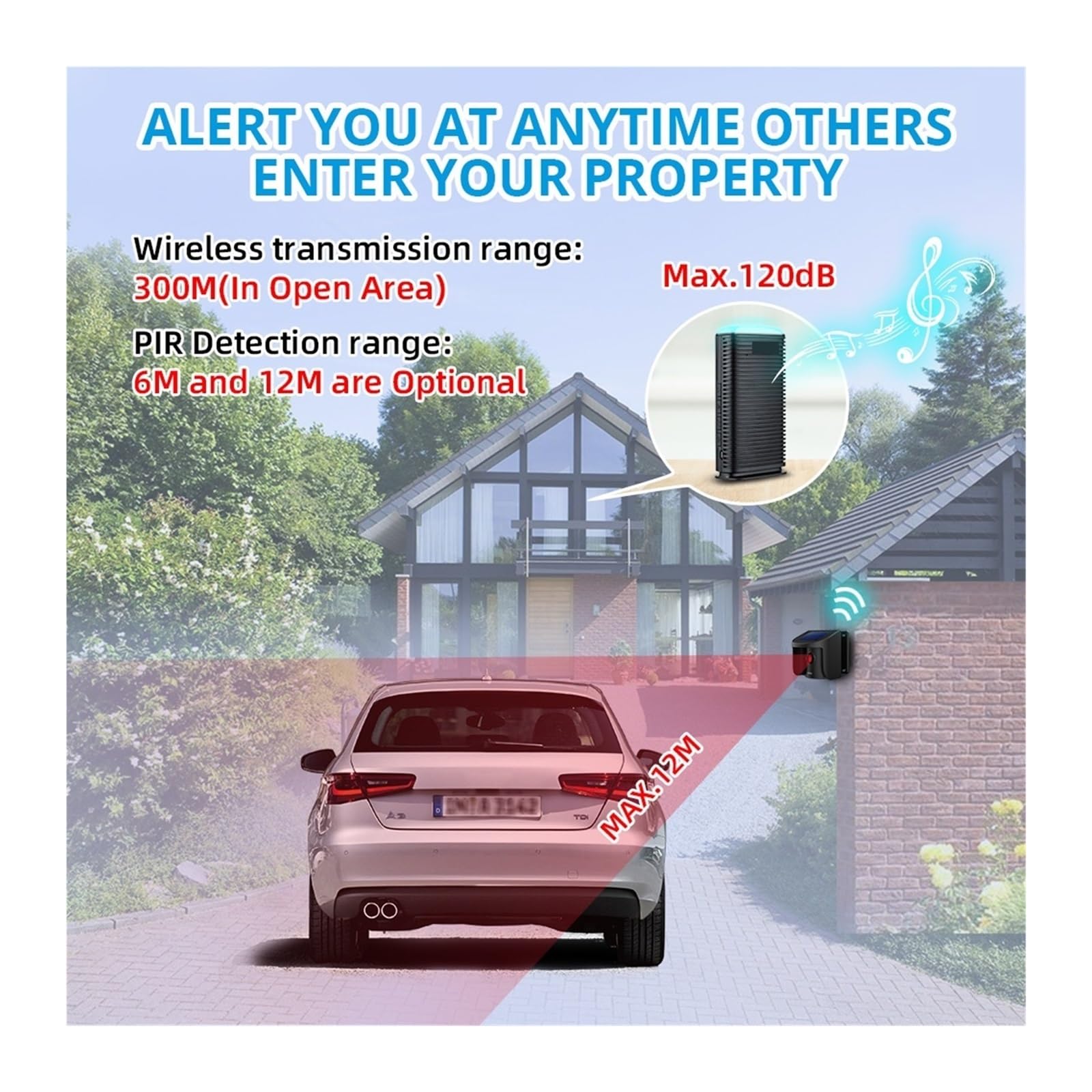Alarma de entrada con detector movimiento PIR energía solar, resistente al agua, for exteriores, protección antirrobo Para uso de bricolaje(KIT 2)