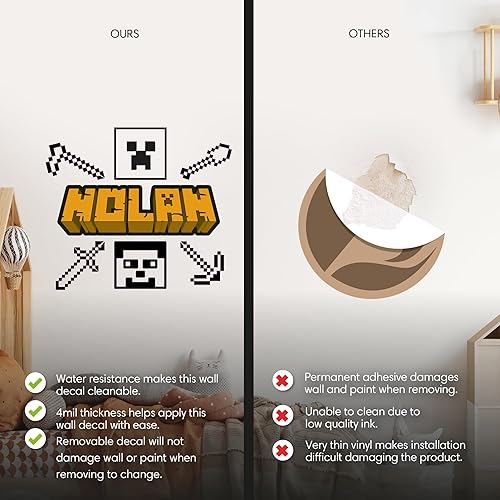 Miniatura 6 de Calcomanía de pared personalizada con nombre de herramientas de jugadores de bloques, calcomanías de pared de vinilo con nombre de herramientas de