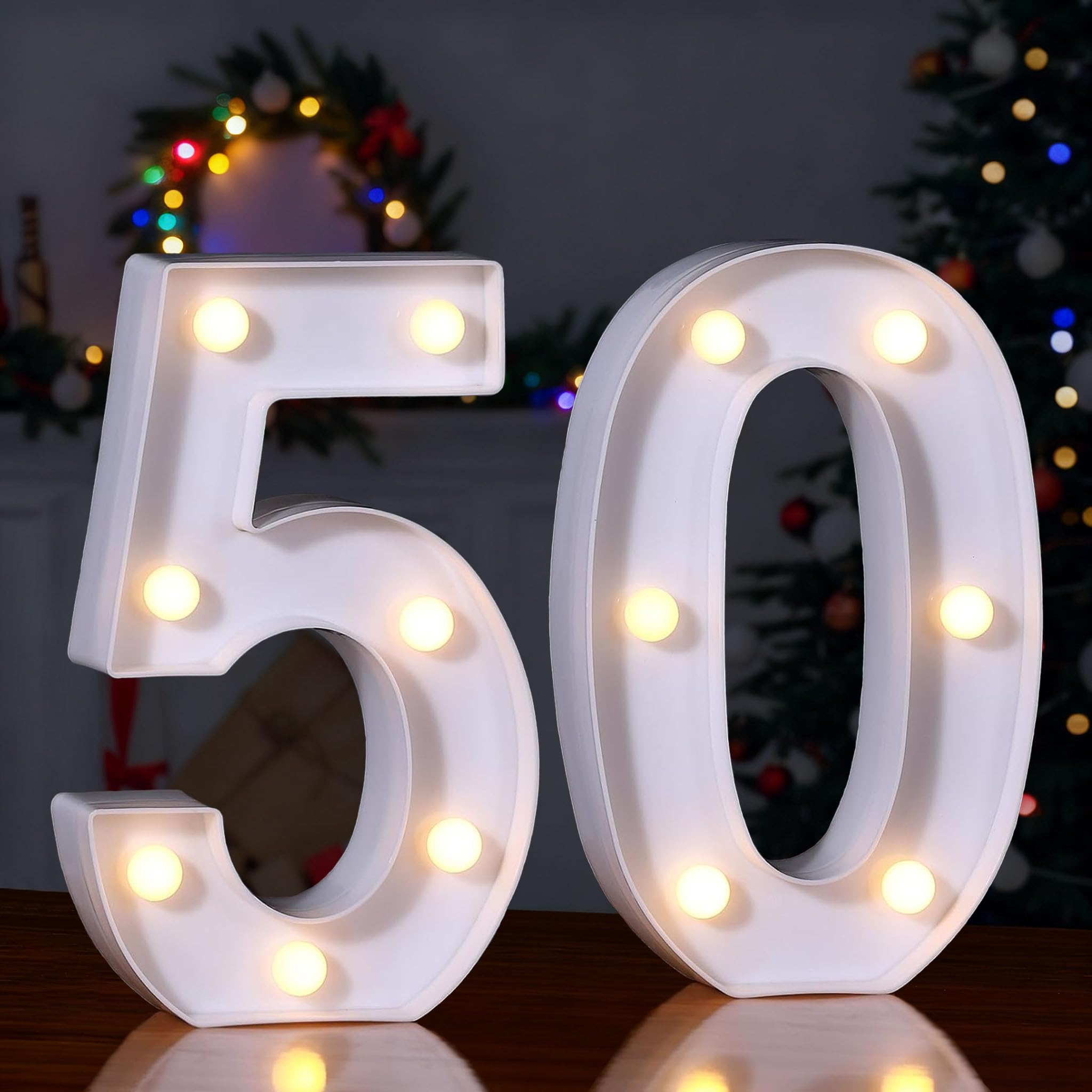 Foaky LED Light up Numbers Sign Marquee Numbers Sign for Night Light Table Decorations for Birthday Party (Number-50)