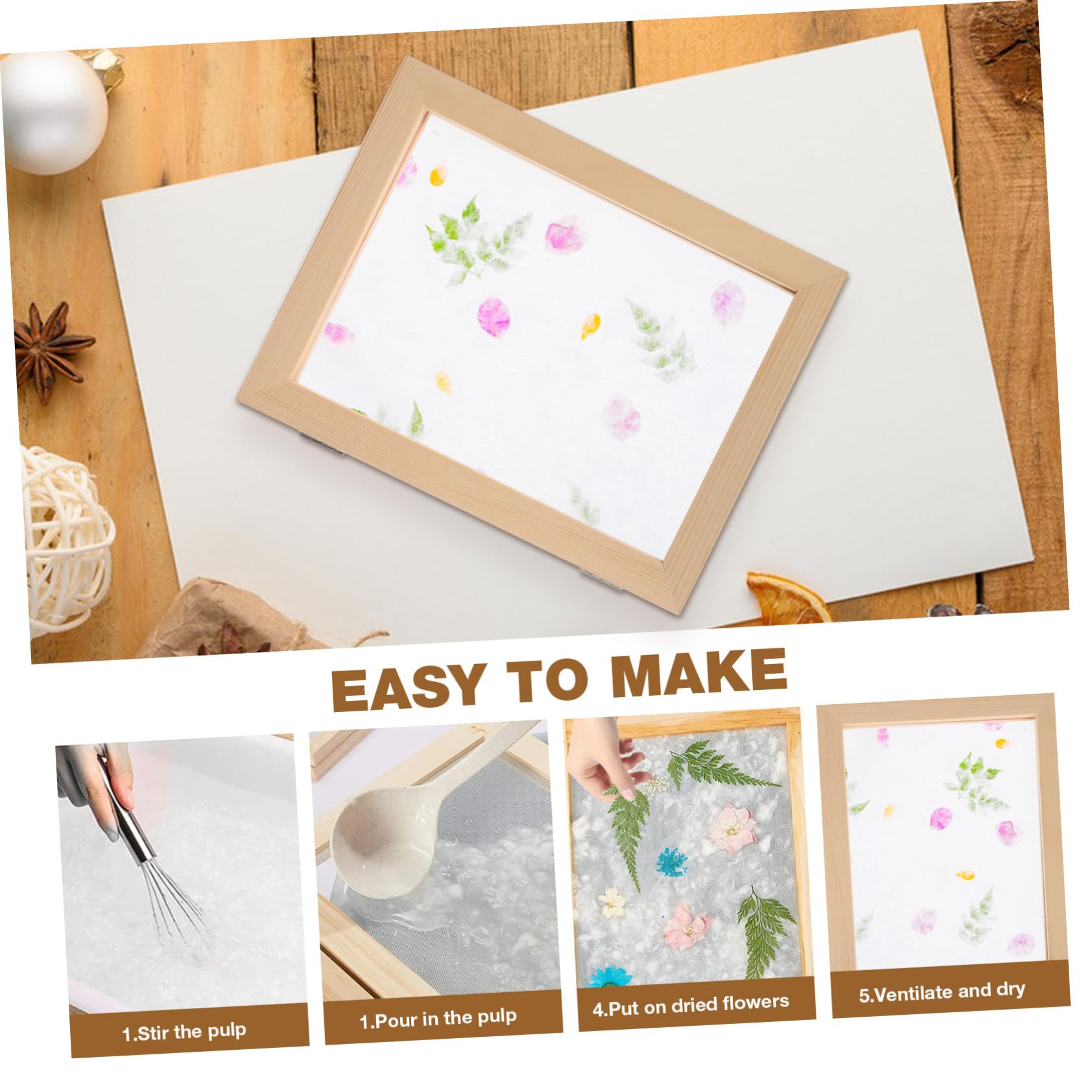 EXCEART Kit Cadres Bois Pour Fabrication De Papier DIY - 2 Écrans Réutilisables Pour Enfants Et Artisans