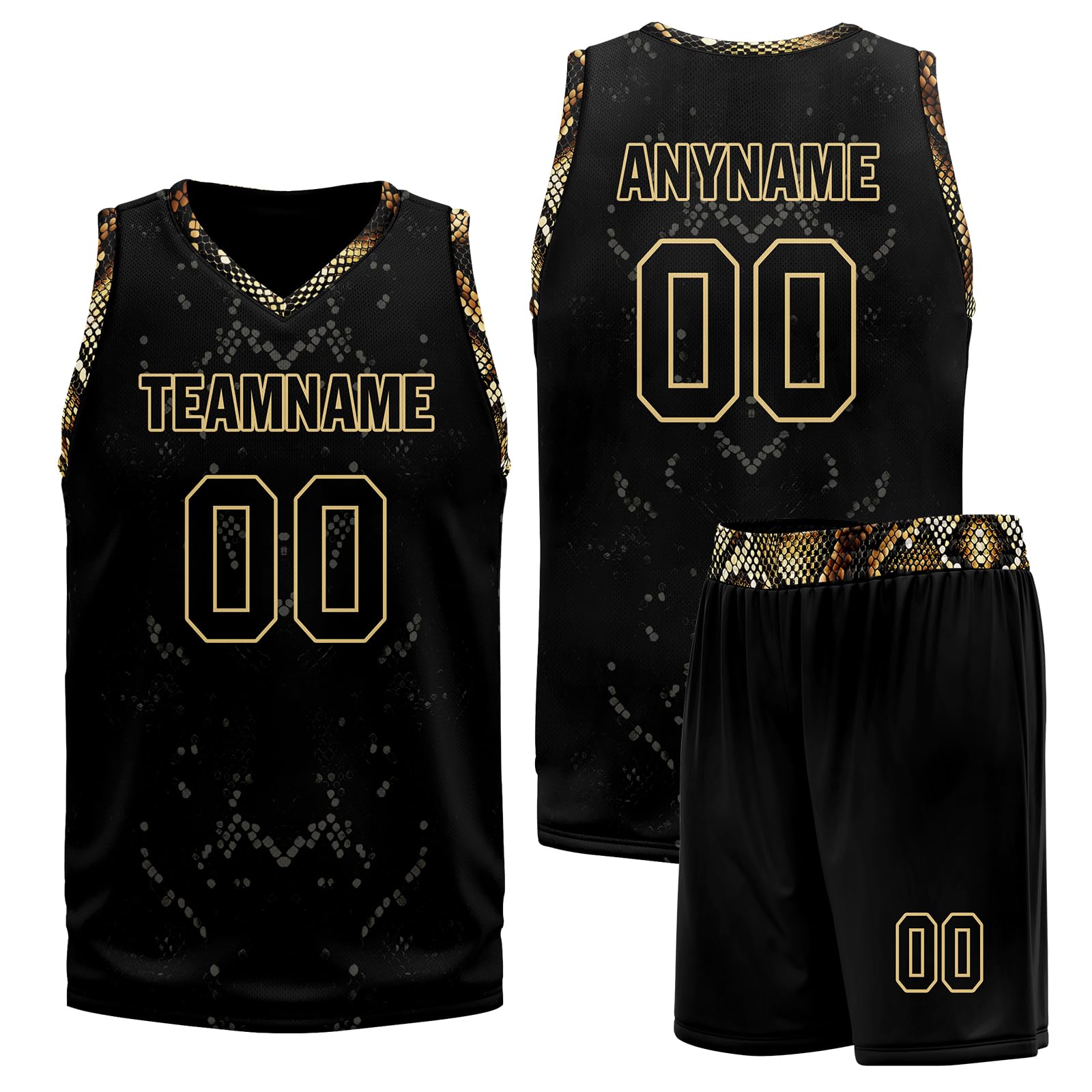 AWSOLE Custom Basketball Jersey Set for Men Women Snake Floral Design Quick Dry Breathable Team Jersey Personalized Shirt Black/Beige