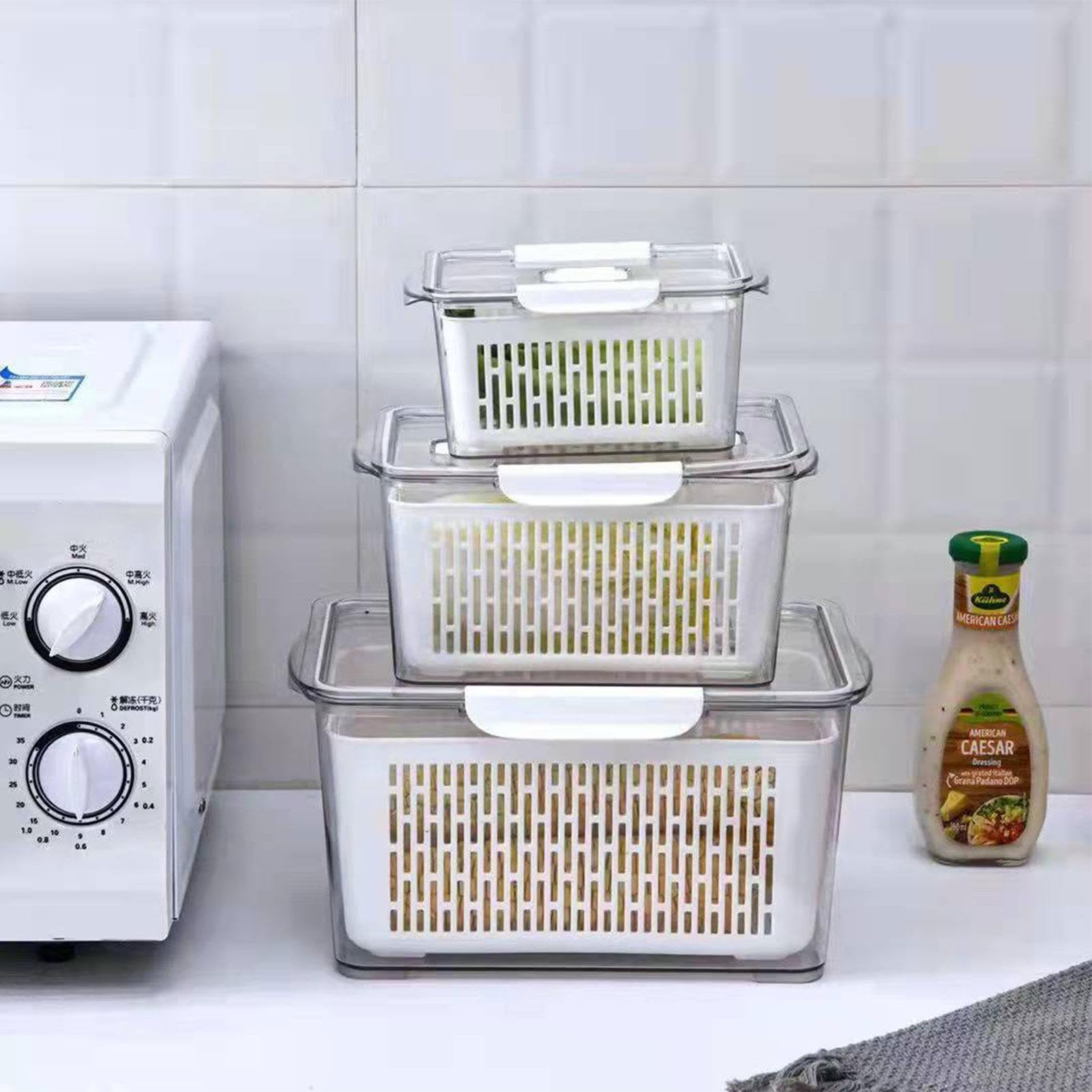 Behälter für Kühlschrank-Organizer, Obstsiebbehälter, stapelbares Obstsieb | mit 3-teiliger Kühlschrank-Box | Lebensmittelbehälter Set mit Manig