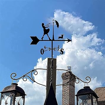 Vane for Garden Weather Vane， Animal Weathervane with Roof Mount Weathercock Direction Indicator， Retro Metal Weathervane Creative Stainless Steel，Girl and Dog