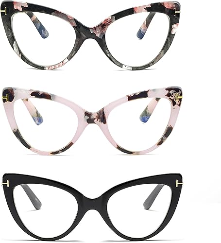 Miniatura 2 de COVESATO Gafas de lectura de gran tamaño con diseño de ojo de gato para mujer, a la moda, con bloqueo de luz azul, lectores de computadora (paquete