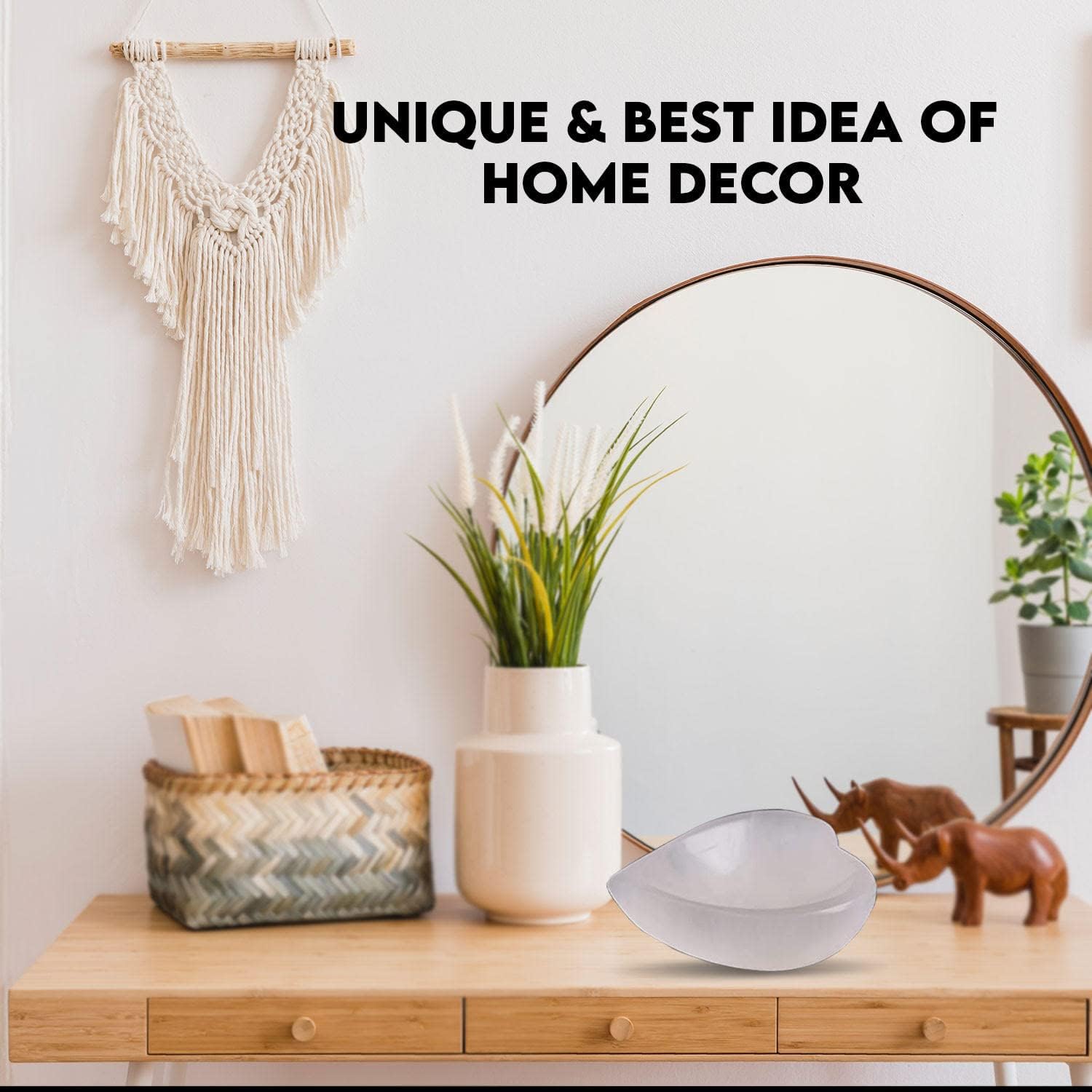 セレナイトクリスタルハート型ボウル 10cm、クリスタルスマッジングボウル レイキヒーリング、不安緩和、瞑想用ギフト&amp;ホーム