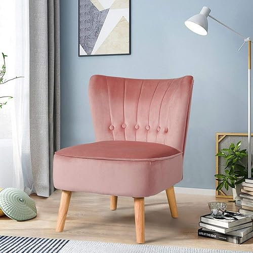 Miniatura 2 de Giantex Modern Velvet Accent Chair, Small Upholstered Leisure Sofa Chair w/Wood Legs, Thickly Padded and Button Tufted, Armless Wingback Club Chairs