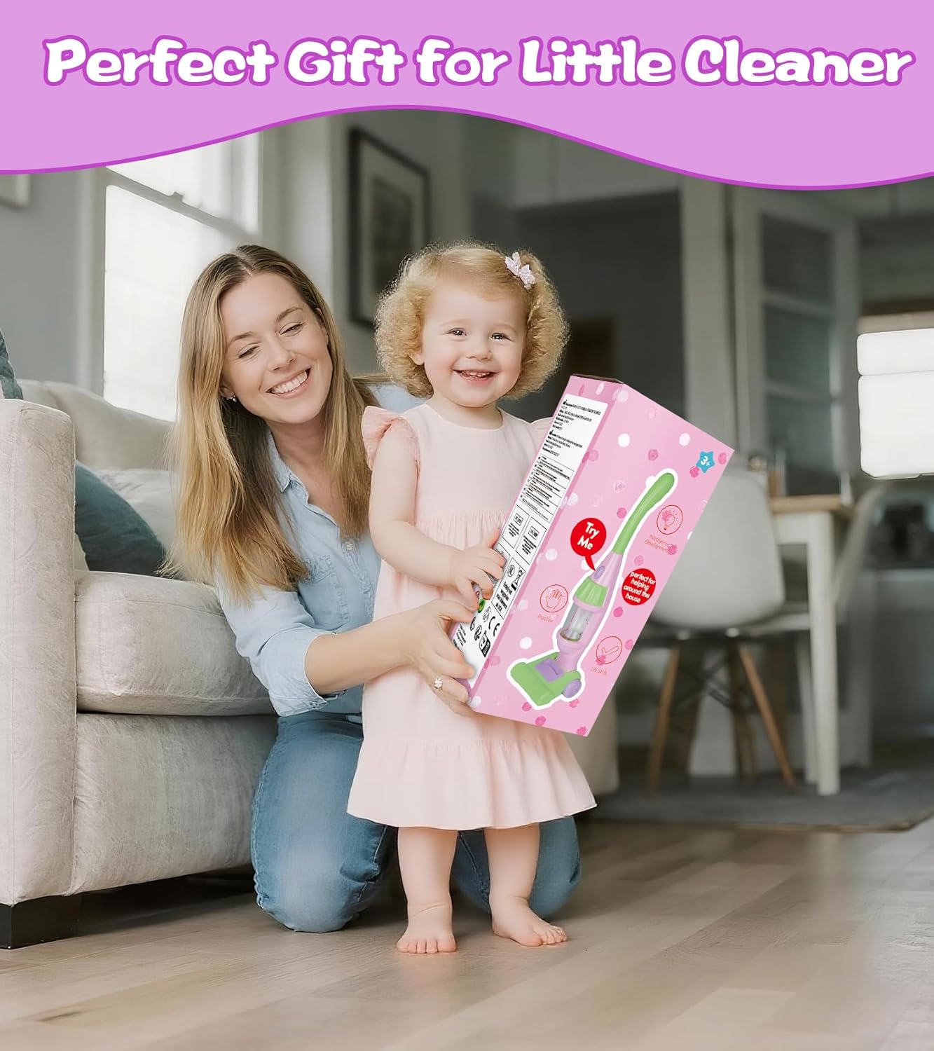 Toddler Vacuum Toy That Works with Lights & Sounds, Pretend Play Toy Vacuum for Toddlers 3-5 Years Old, Baby Vacuum for Boys, Girls, Kids Vacuum Cleaner Cleaning Toys with Spray Bottle, 2 Towels