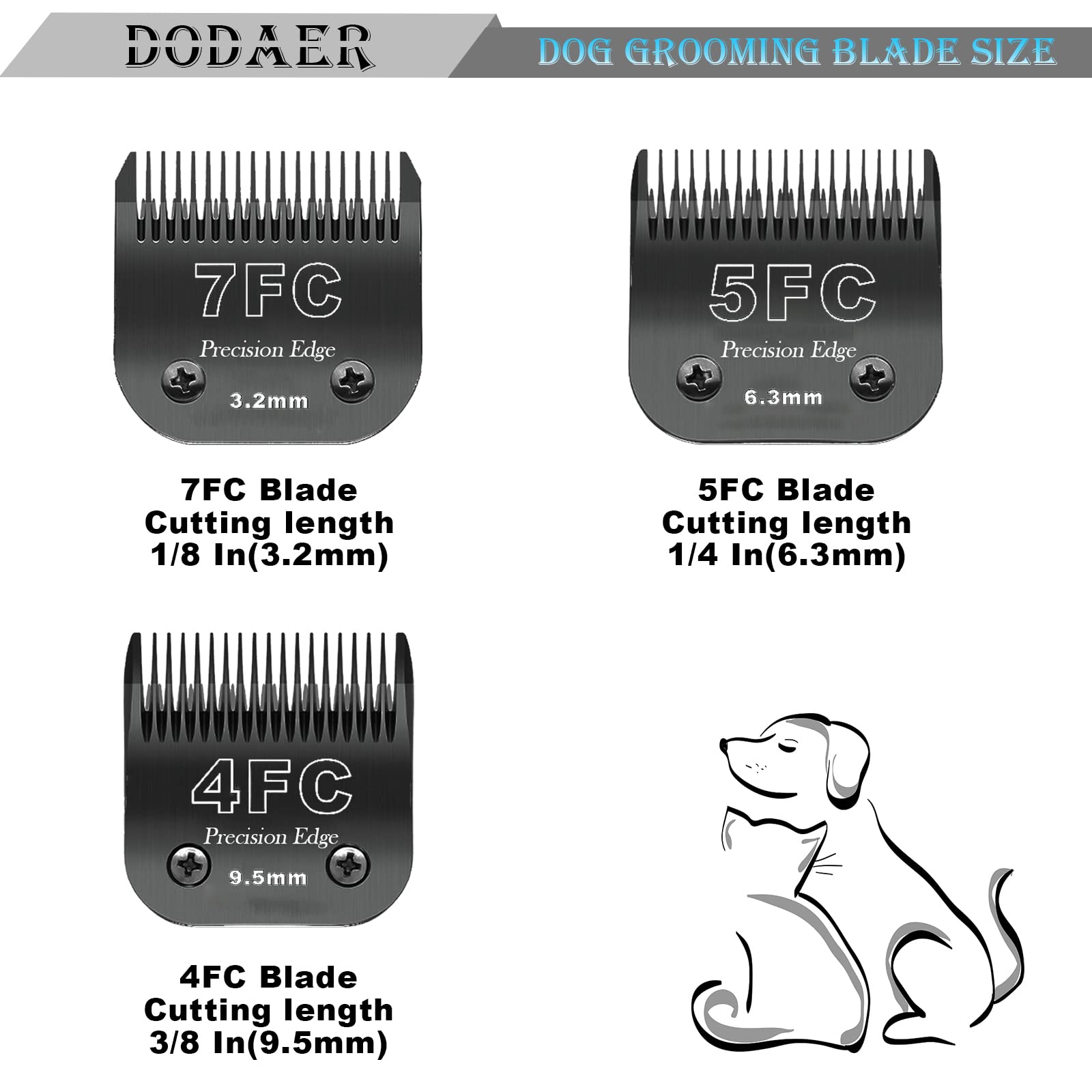 Cuchillas de Acero Inoxidable 7FC/5FC/4FC para cortapelos para Perros,compatibles con la Serie Moser 45-50/Heiniger/Andis/Oster A5/Wahl KM10,Paquete de 3,Color Negro