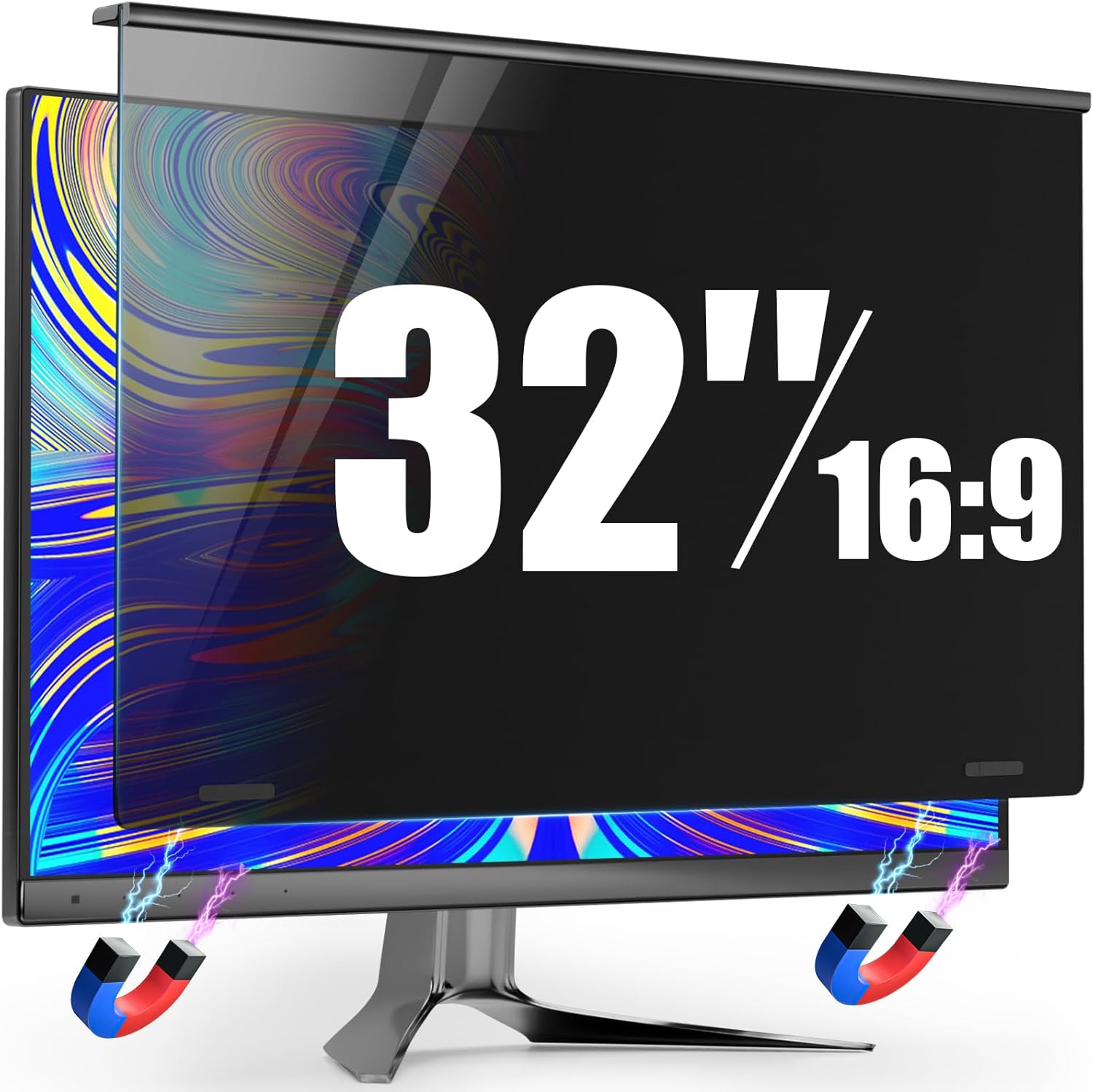 Magnetic 32 Inch Privacy Screen for Frameless Computer Monitor 16:9 Aspect Ratio,Hanging Blue Light Screen Protector Eye Protection Anti-Spy Shield, 32in Removable Privacy Filter 32 Inch 16:9 Aspect Ratio